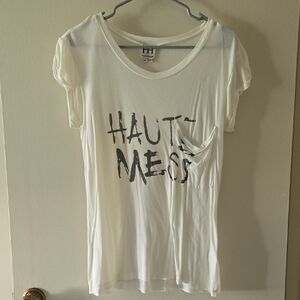Haute Hippie White Graphic Tee with Pocket XS